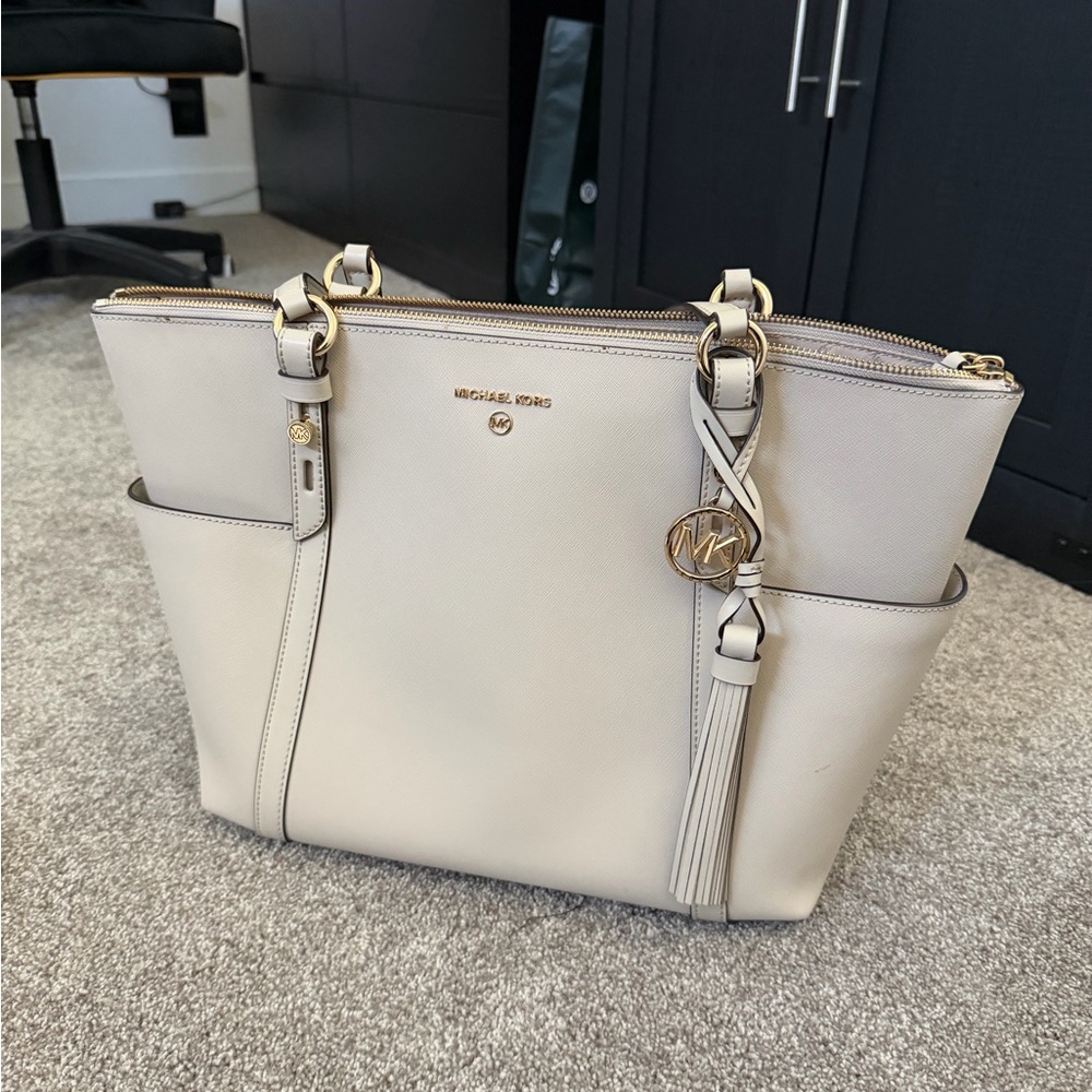 Michael Kors Beige Tote with Gold Accents